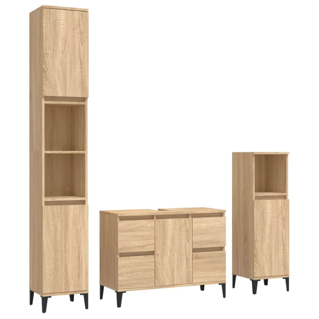 Vidaxl 3-tlg. Badmöbel-set Sonoma-eiche Holzwerkstoff günstig online kaufen