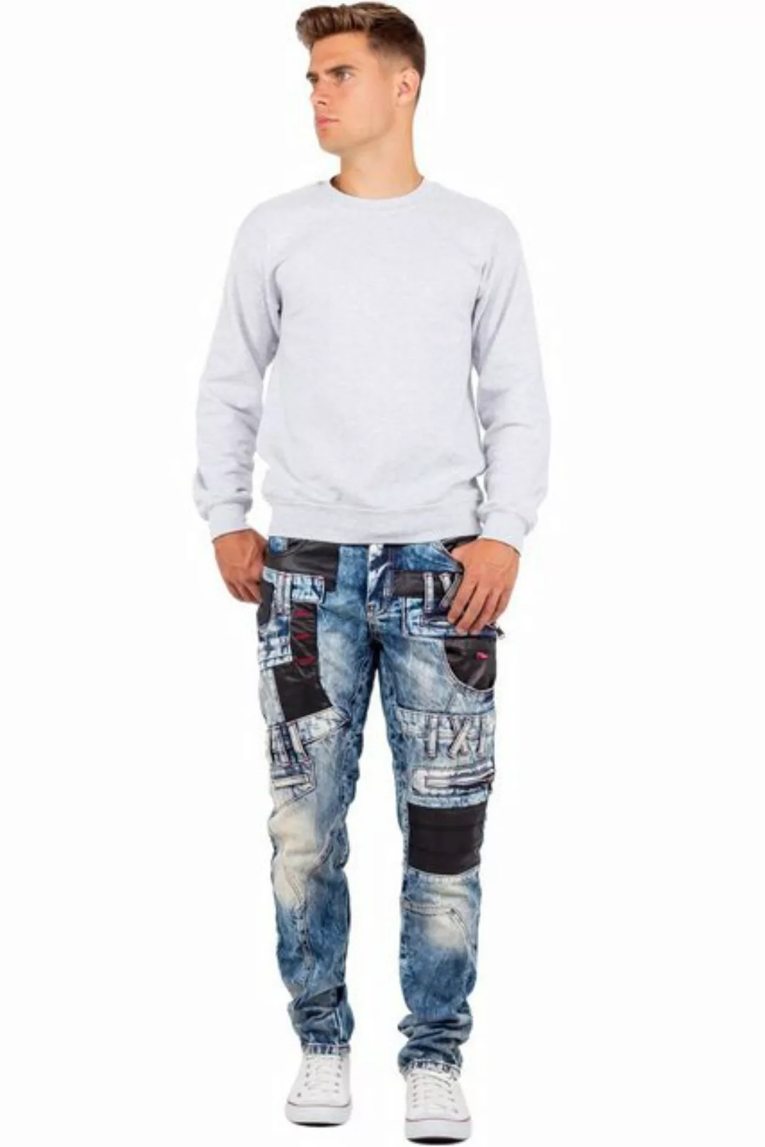 Cipo & Baxx Bikerjeans Herren Hose BA-CD482 W29/L32 (1-tlg) mit Kunstleder günstig online kaufen