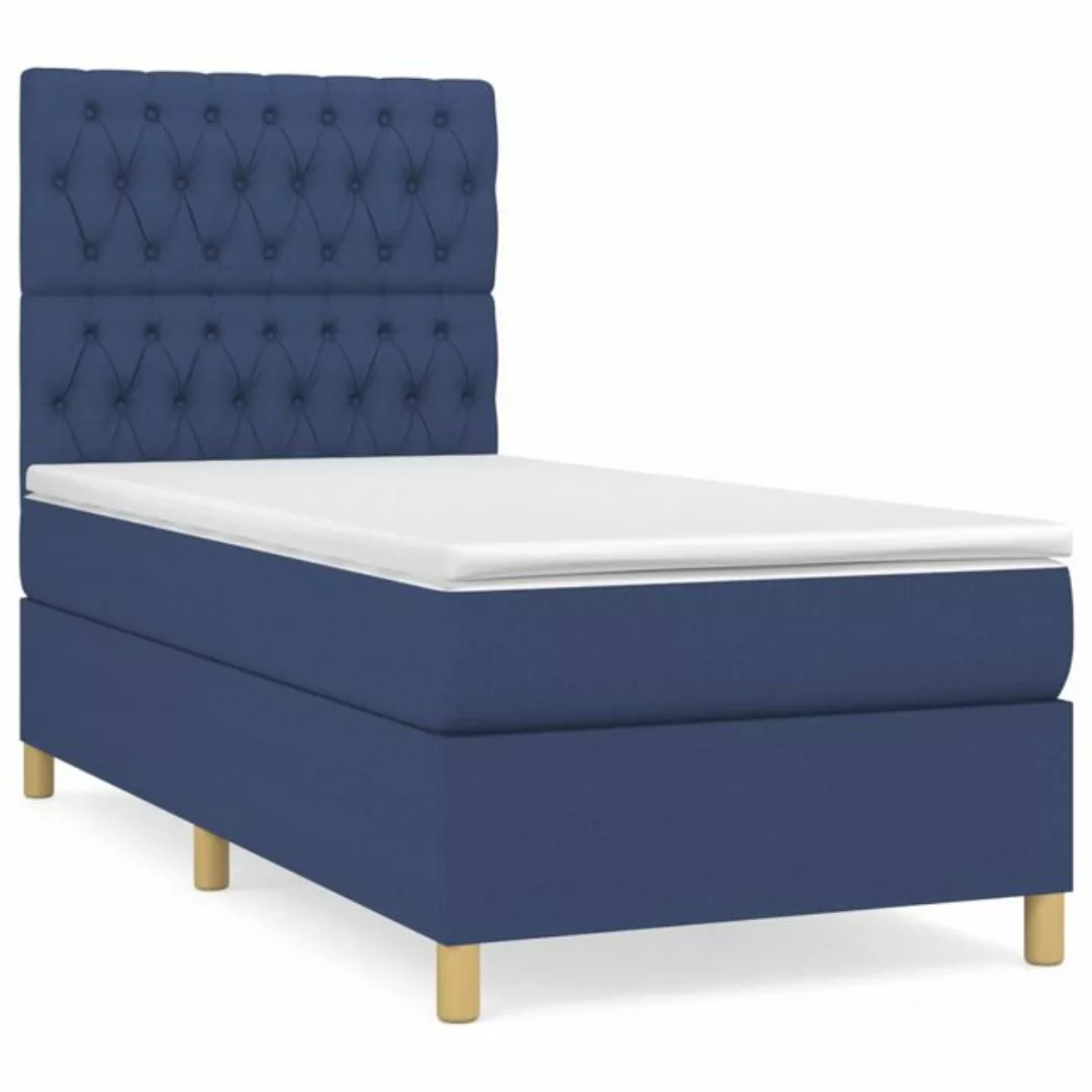 vidaXL Boxspringbett Boxspringbett mit Matratze Blau 90x200 cm Stoff Bett B günstig online kaufen