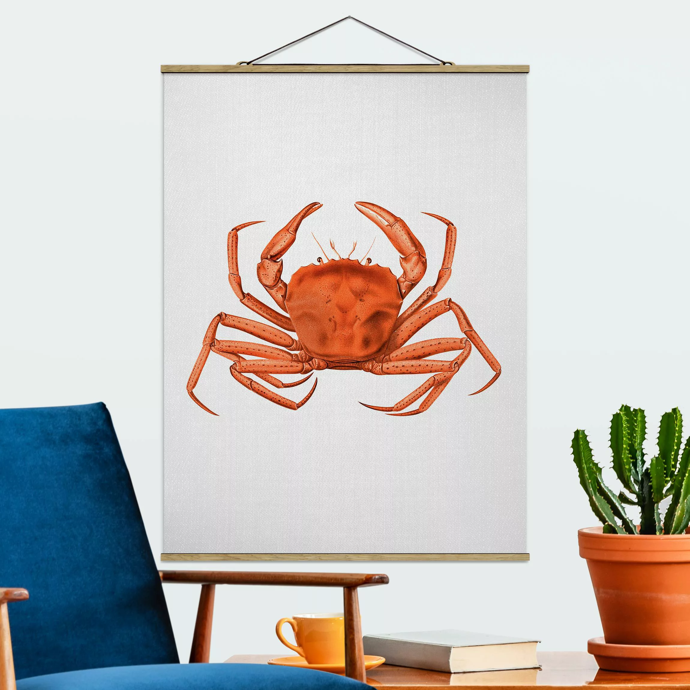 Stoffbild mit Posterleisten Vintage Illustration Rote Krabbe günstig online kaufen