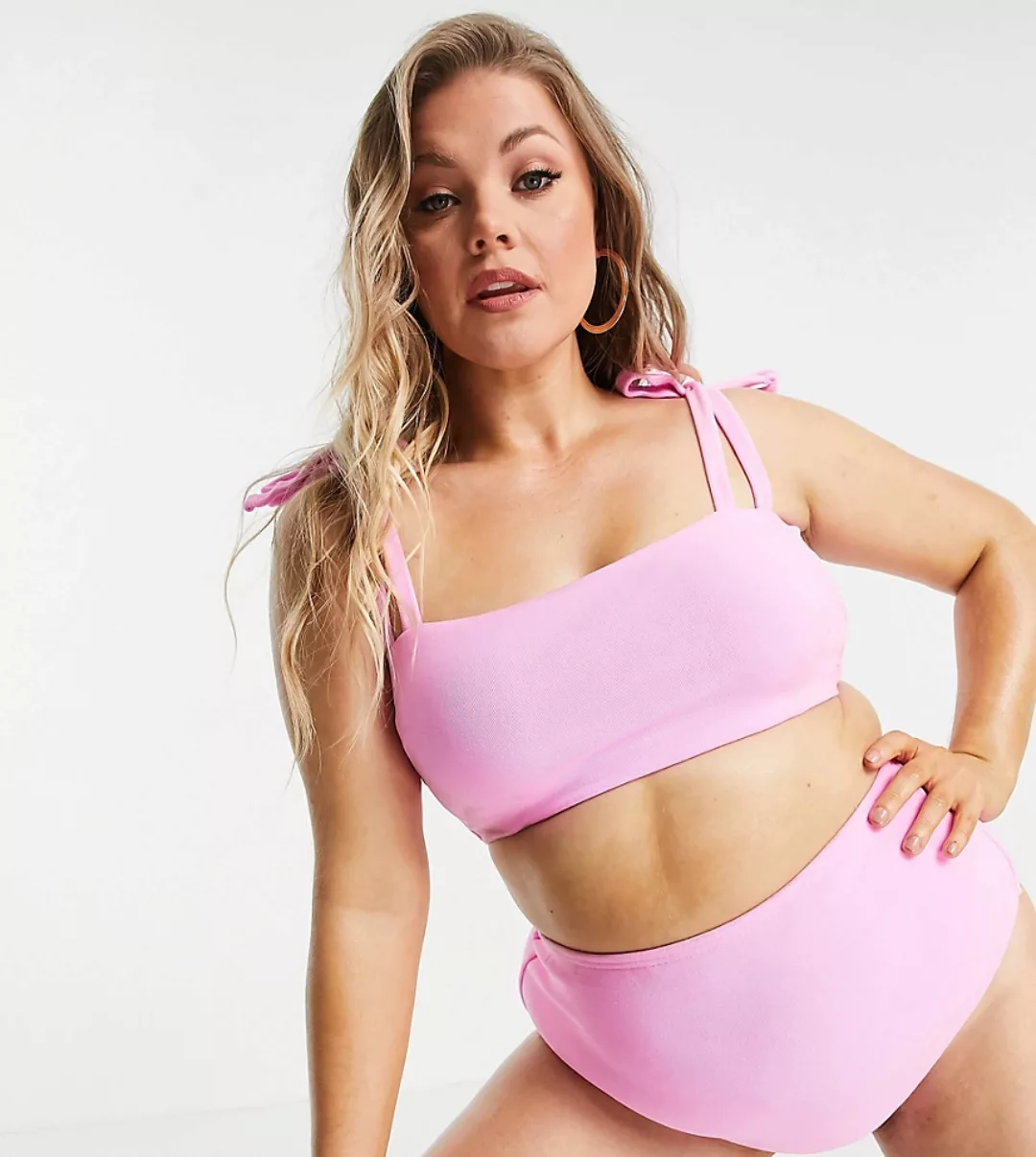 ASOS DESIGN Curve – Kurz geschnittenes Frottee-Bikinioberteil in Rosa mit S günstig online kaufen