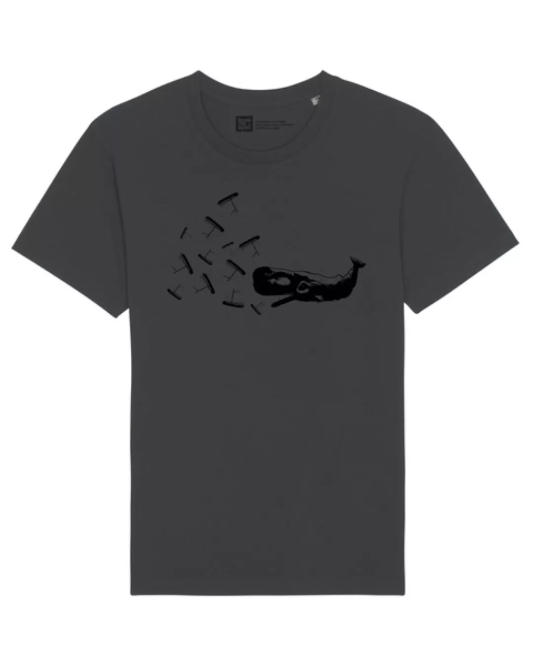 Bio Faires Herren T-shirt "Whale Vs. Ships Old School" Graphit günstig online kaufen