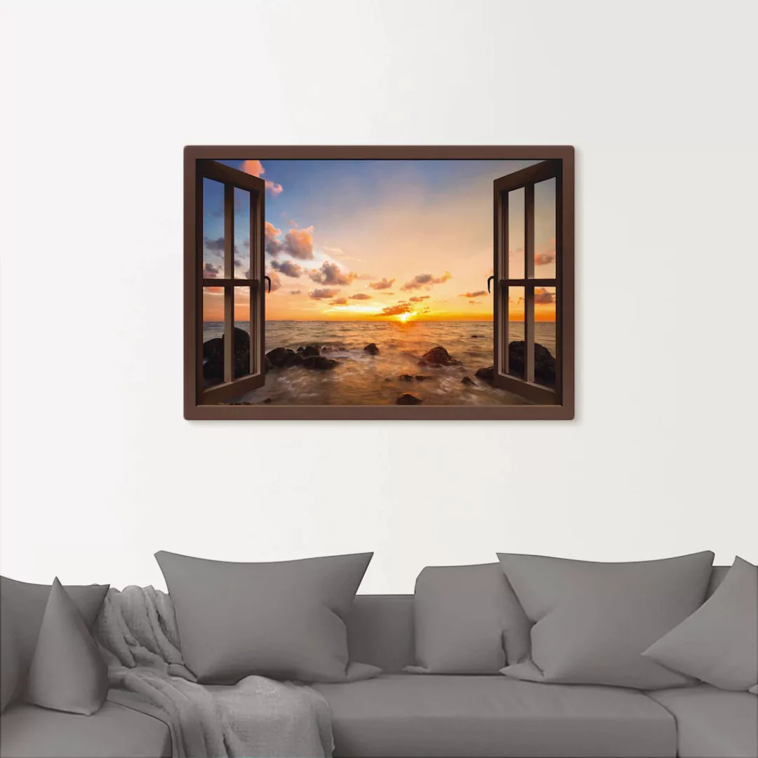 Artland Wandbild "Fensterblick Sonnenuntergang am Meer", Fensterblick, (1 S günstig online kaufen