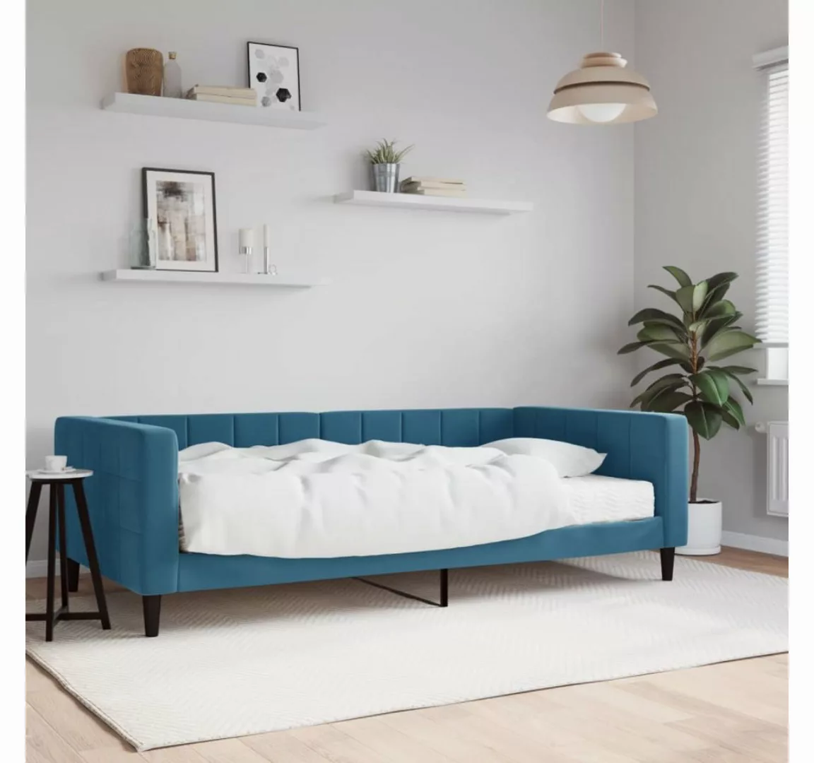 vidaXL Gästebett Gästebett Tagesbett mit Matratze Blau 100x200 cm Samt Bett günstig online kaufen