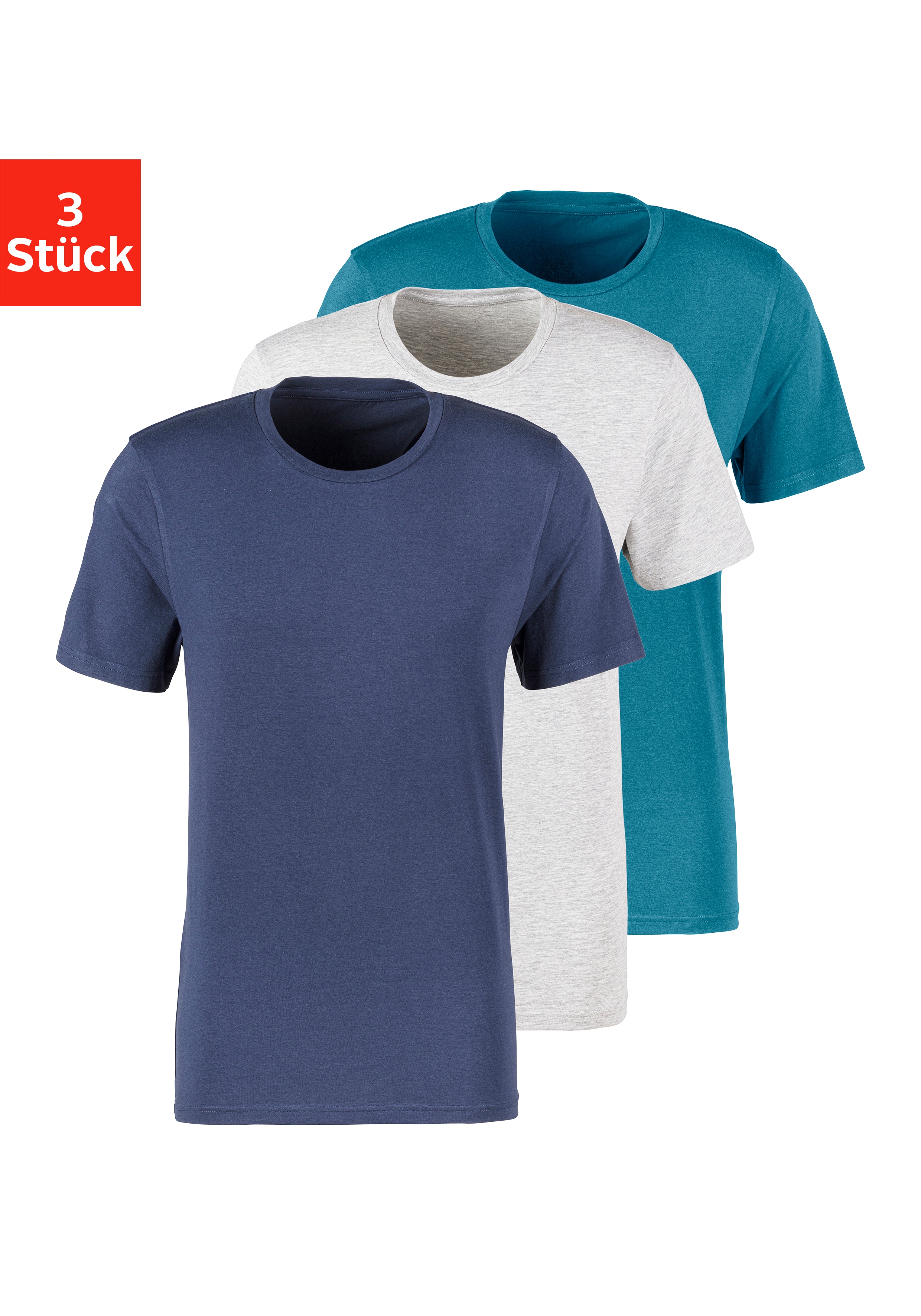 Bruno Banani T-Shirt (Packung, 3-tlg) mit Rundhals-Ausschnitt günstig online kaufen