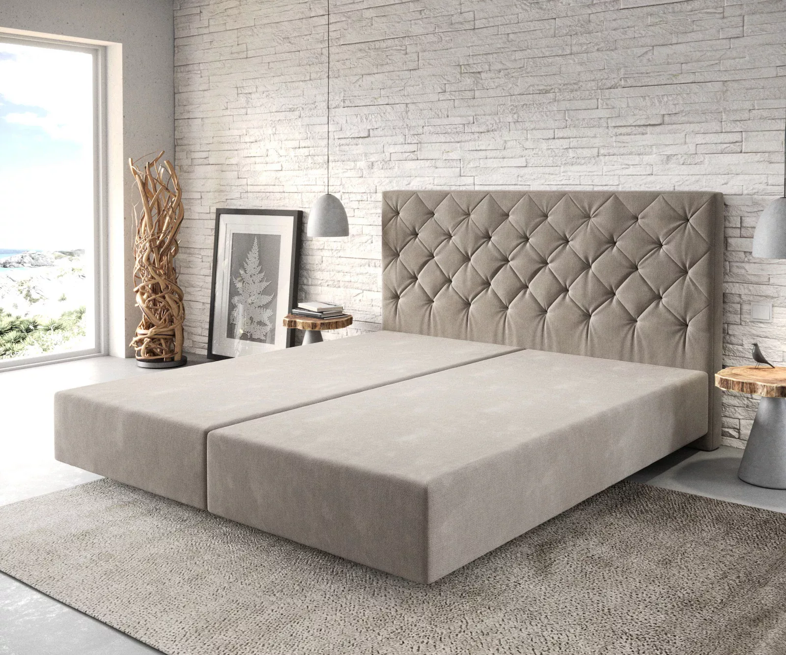 DELIFE Boxspringbett Dream-Great, Mikrofaser Beige 180x200 cm günstig online kaufen