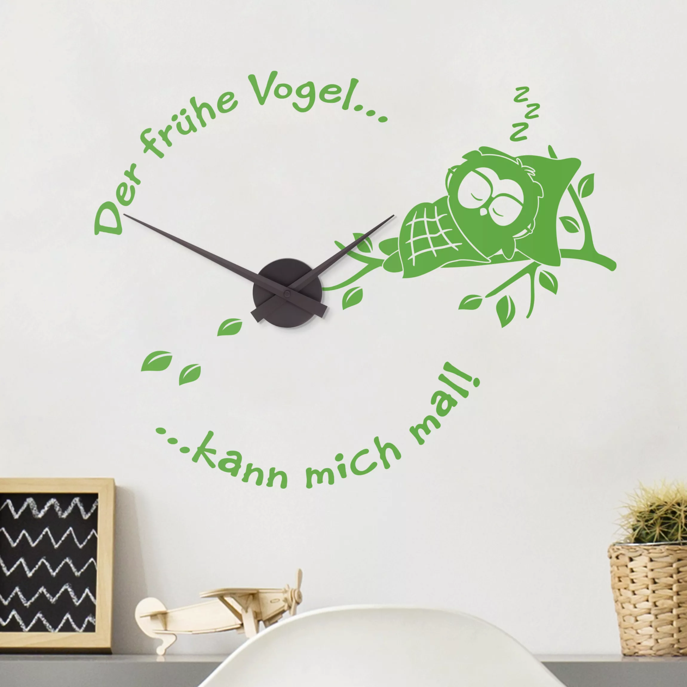 Wandtattoo-Uhr Der frühe Vogel mit schlafender Eule günstig online kaufen