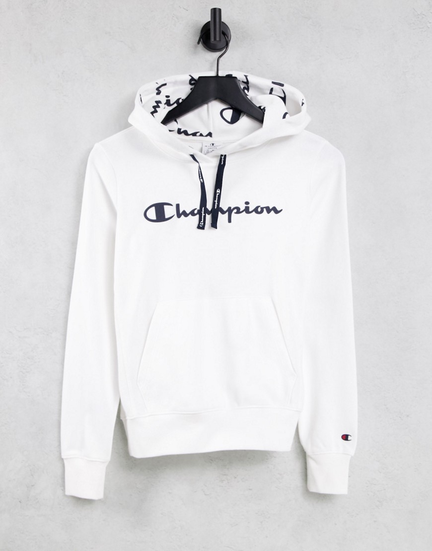 Champion – Kapuzenpullover in Weiß mit Logo günstig online kaufen