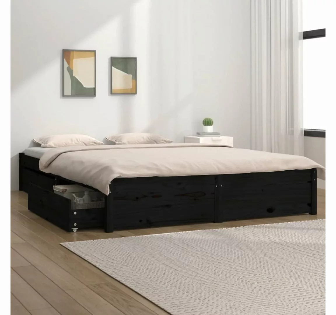 furnicato Bett mit Schubladen Schwarz 140x190 cm günstig online kaufen