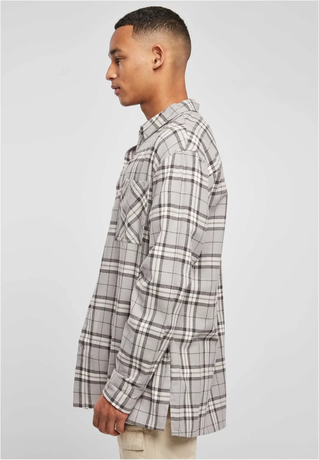 URBAN CLASSICS Langarmhemd "Urban Classics Herren Long Oversized Grey Check günstig online kaufen