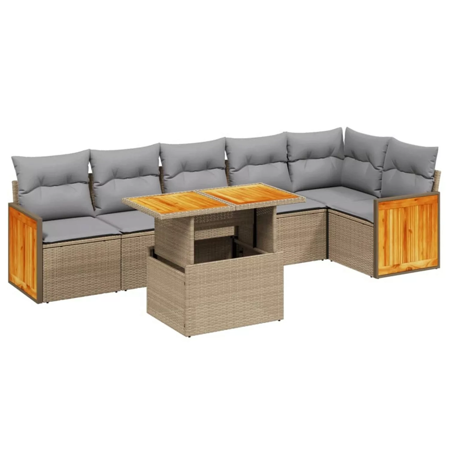 vidaXL 7-tlg Garten-Sofagarnitur mit Kissen Beige Poly Rattan Modell 394 günstig online kaufen