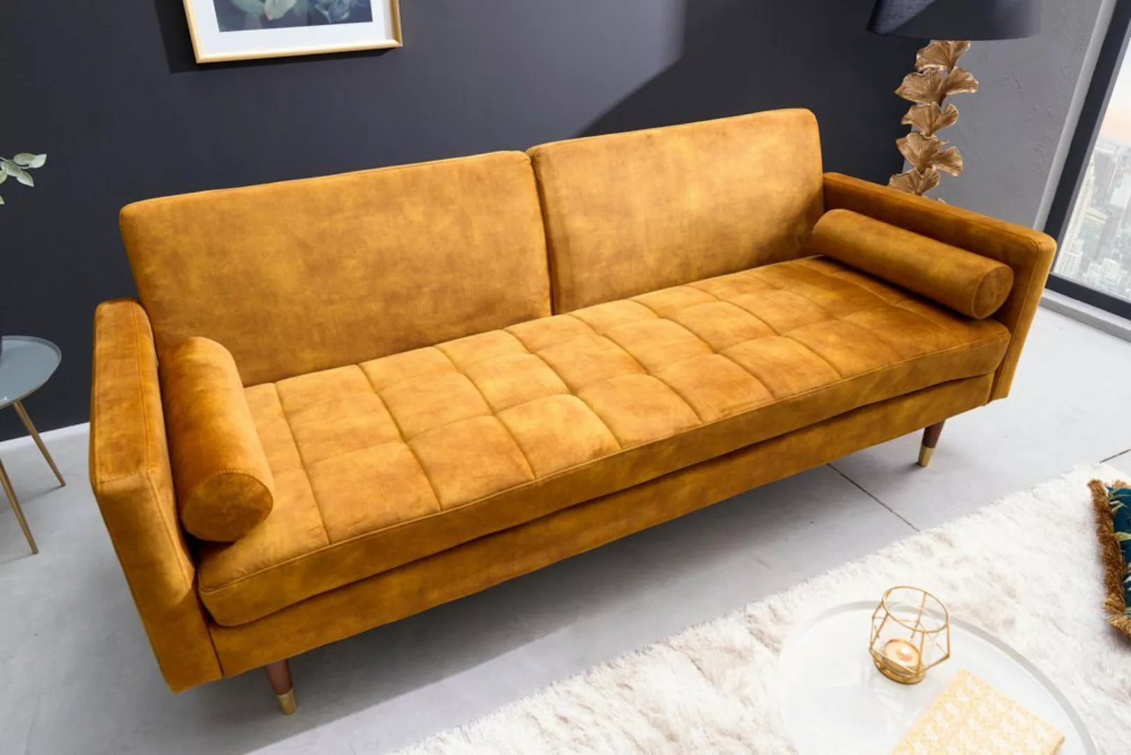 riess-ambiente Schlafsofa COUTURE 200cm senfgelb / braun-gold · 3-Sitzer mi günstig online kaufen