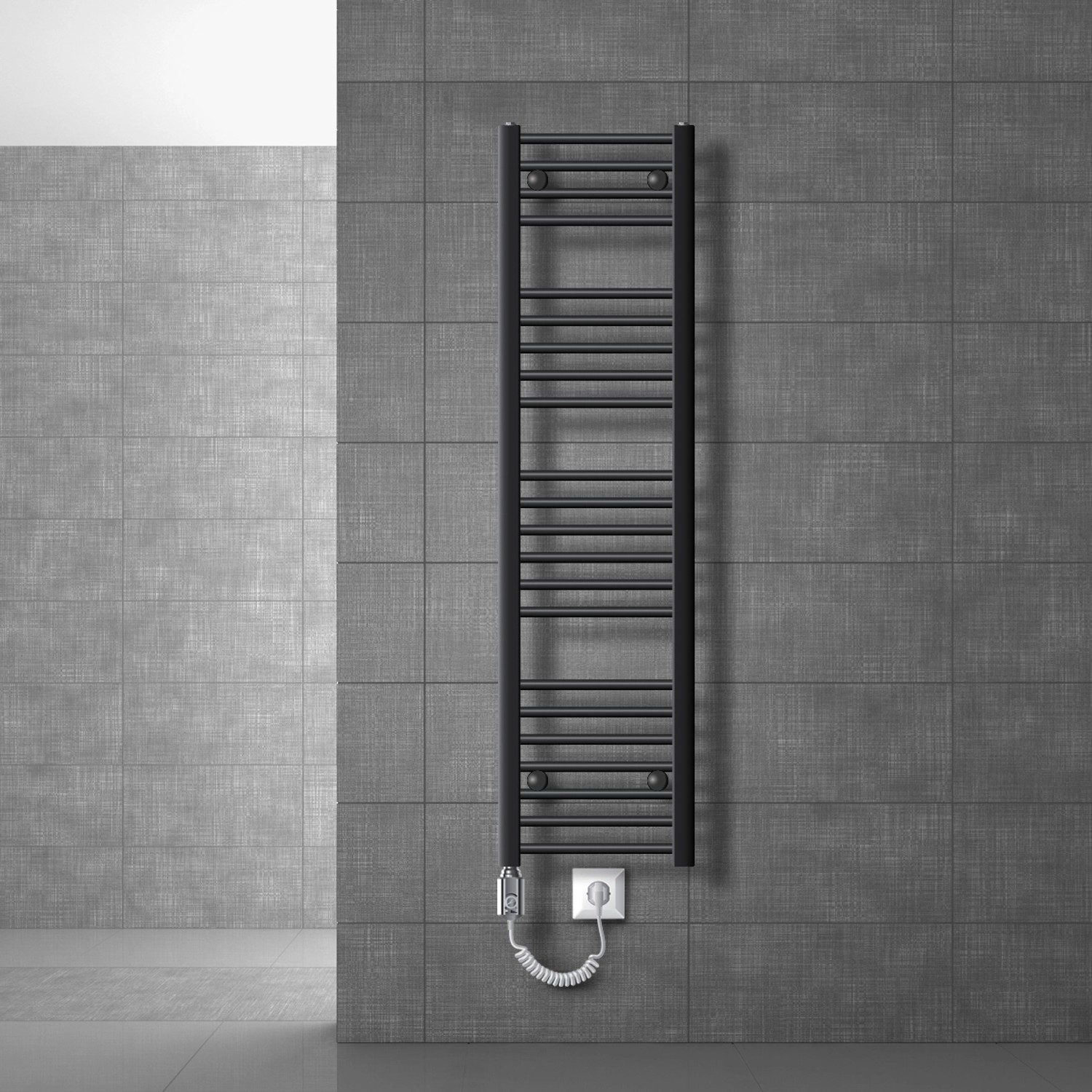 LuxeBath Badheizkörper Elektrisch 300x1400 mm Anthrazit Gerade Heizstab 900 günstig online kaufen