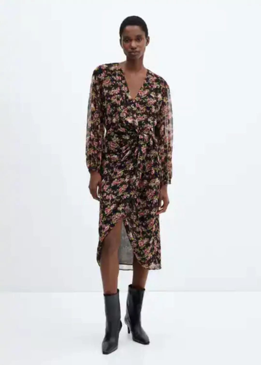 Gemustertes Kleid mit Knotendetail günstig online kaufen