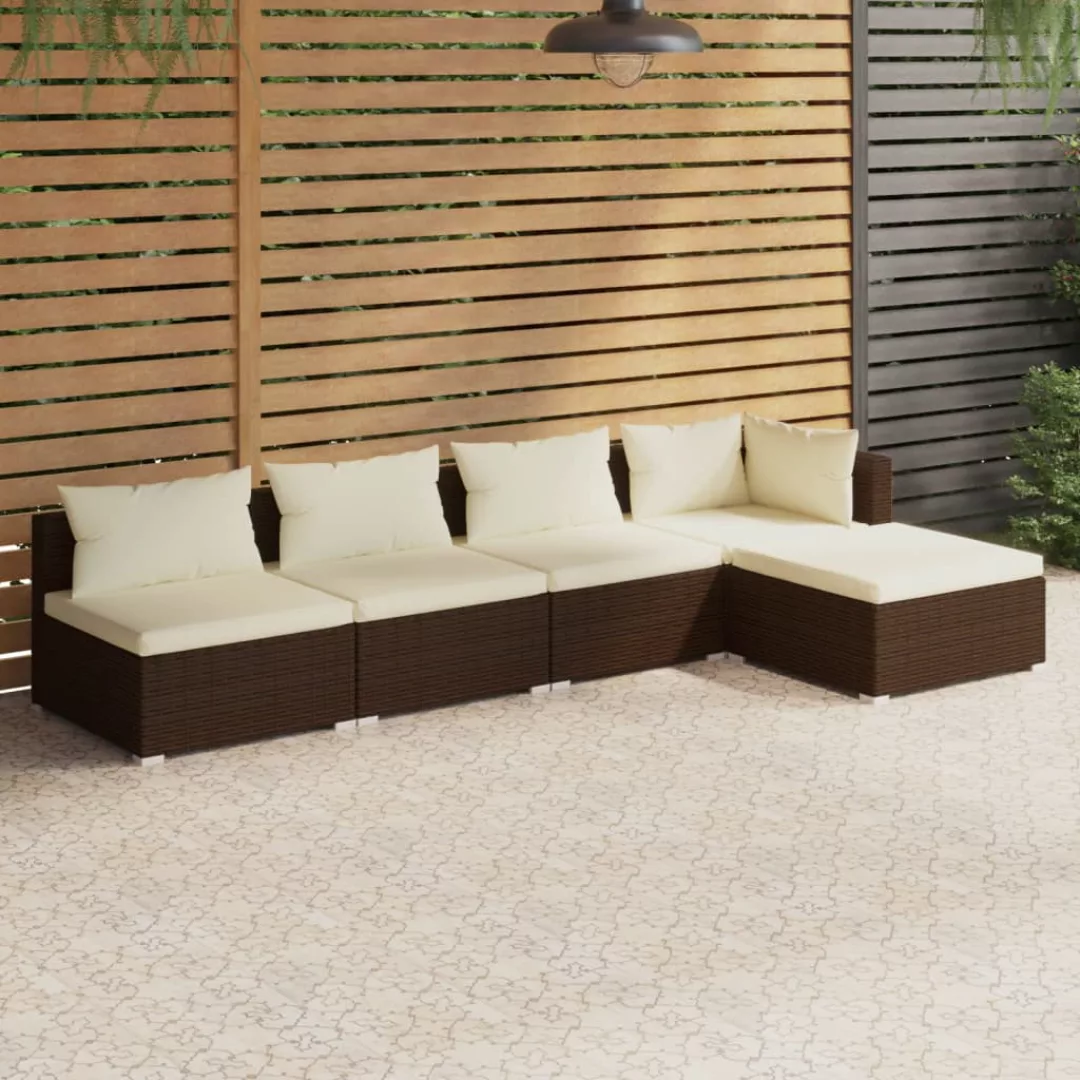 Vidaxl 5-tlg. Garten-lounge-set Mit Kissen Poly Rattan Braun günstig online kaufen