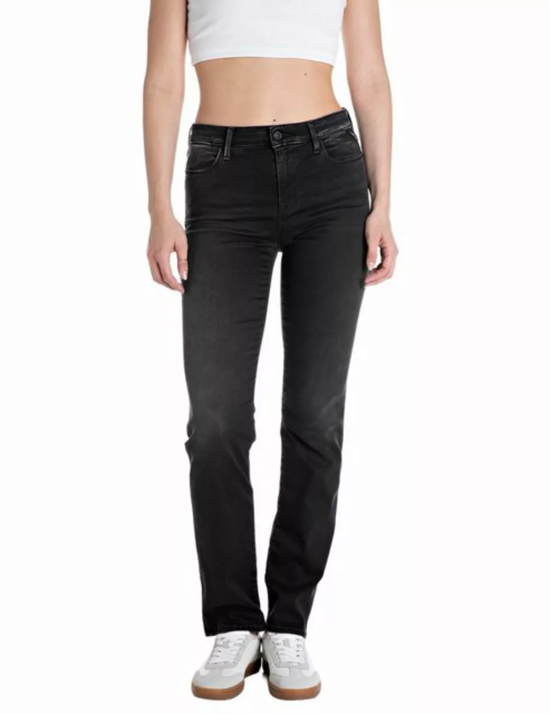 Replay Damen Jeans ZOLIE - Straight Fit - Schwarz - Black Denim günstig online kaufen