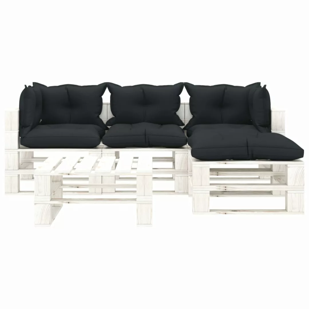 5-tlg. Garten-lounge-set Paletten Mit Anthrazit-kissen Holz günstig online kaufen