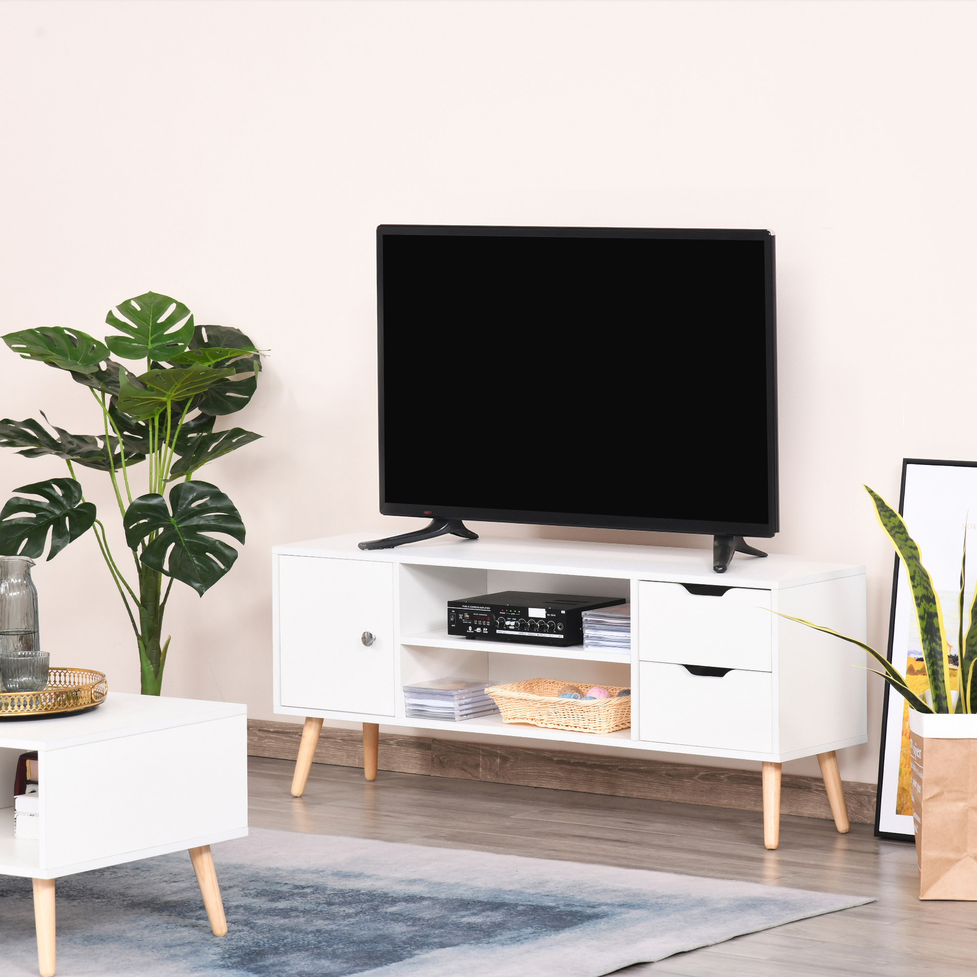 HOMCOM TV Lowboard Fernsehtisch Fernsehschrank für TV bis zu 50" mit Schran günstig online kaufen