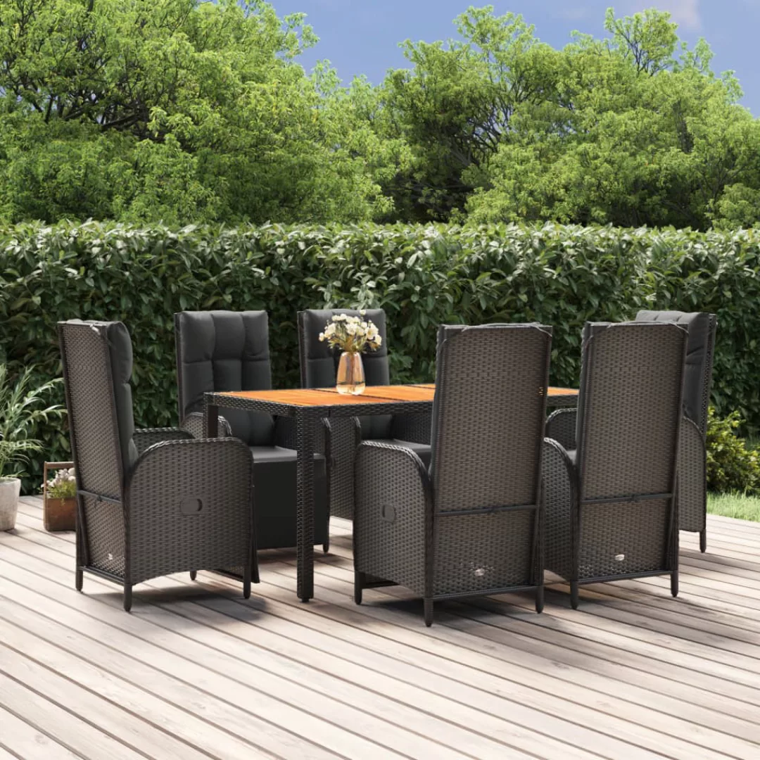 Vidaxl 7-tlg. Garten-essgruppe Mit Kissen Schwarz Poly Rattan günstig online kaufen