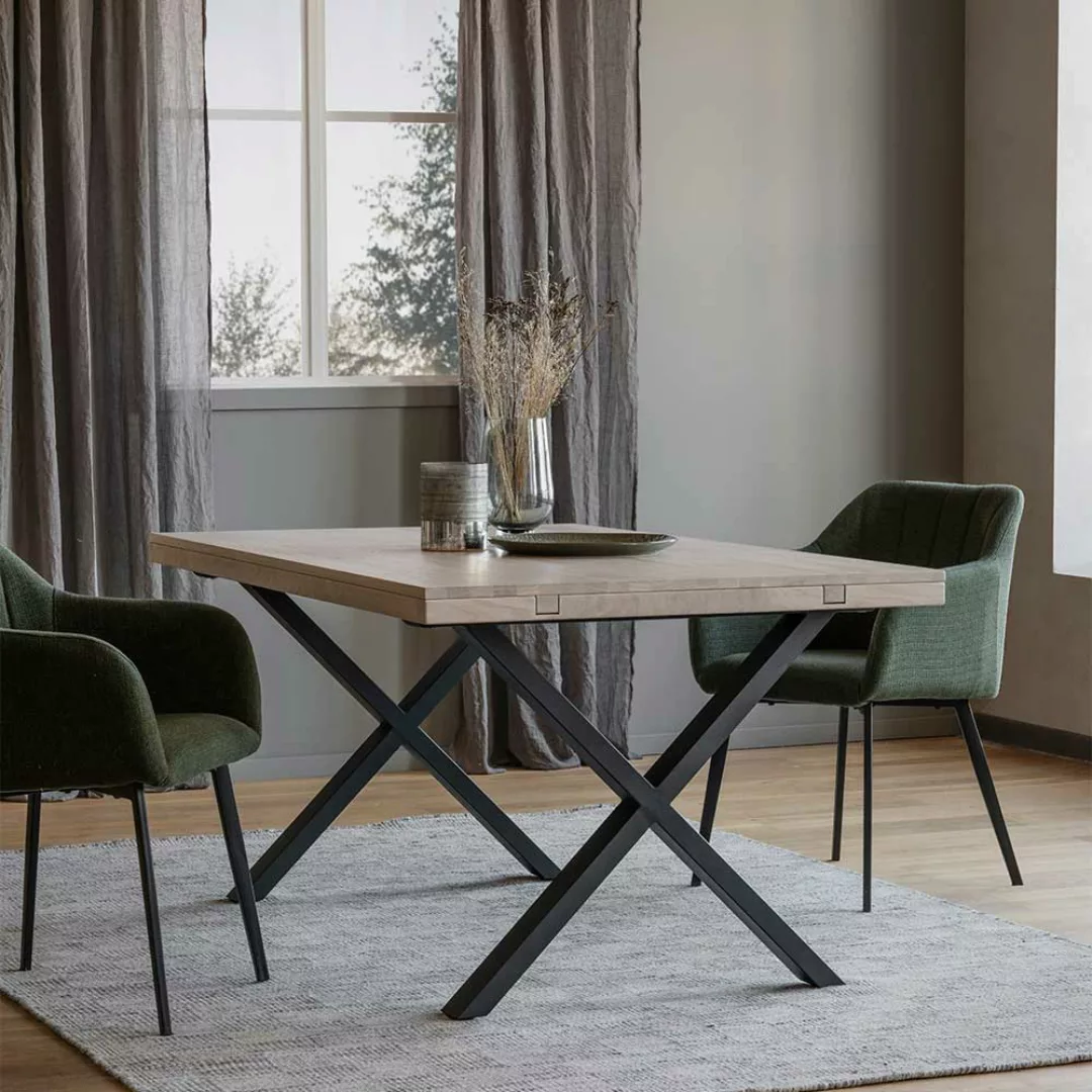 Esszimmer Sitzgruppe aus Eiche Massivholz vier Stühle in Dunkelgrün (fünfte günstig online kaufen