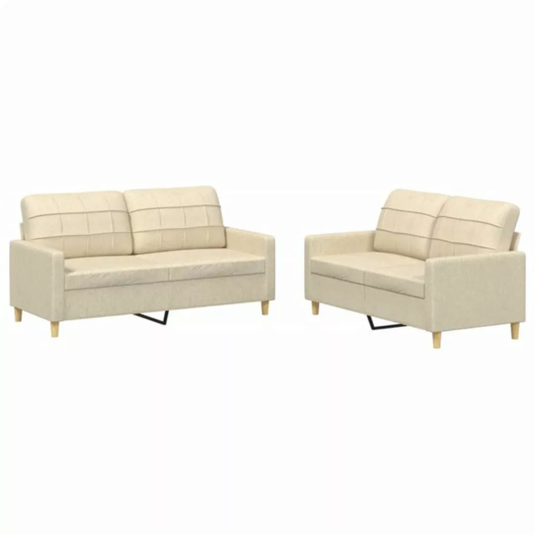 vidaXL Sofa, 2-tlg. Sofagarnitur mit Kissen Creme Stoff günstig online kaufen