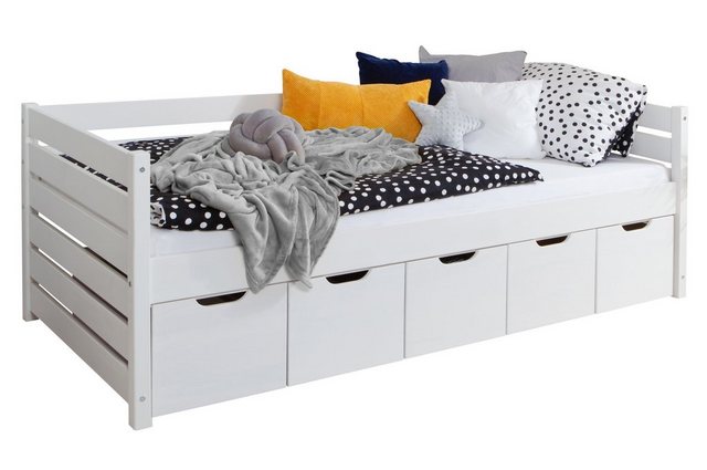 Ticaa Bettgestell Sofabett Naomi inkl. 5x Schubkästen, 100x200, Weiß günstig online kaufen