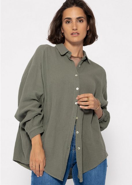 SASSYCLASSY Longbluse Oversize Musselin Bluse Damen kurz Langarm Elegant He günstig online kaufen