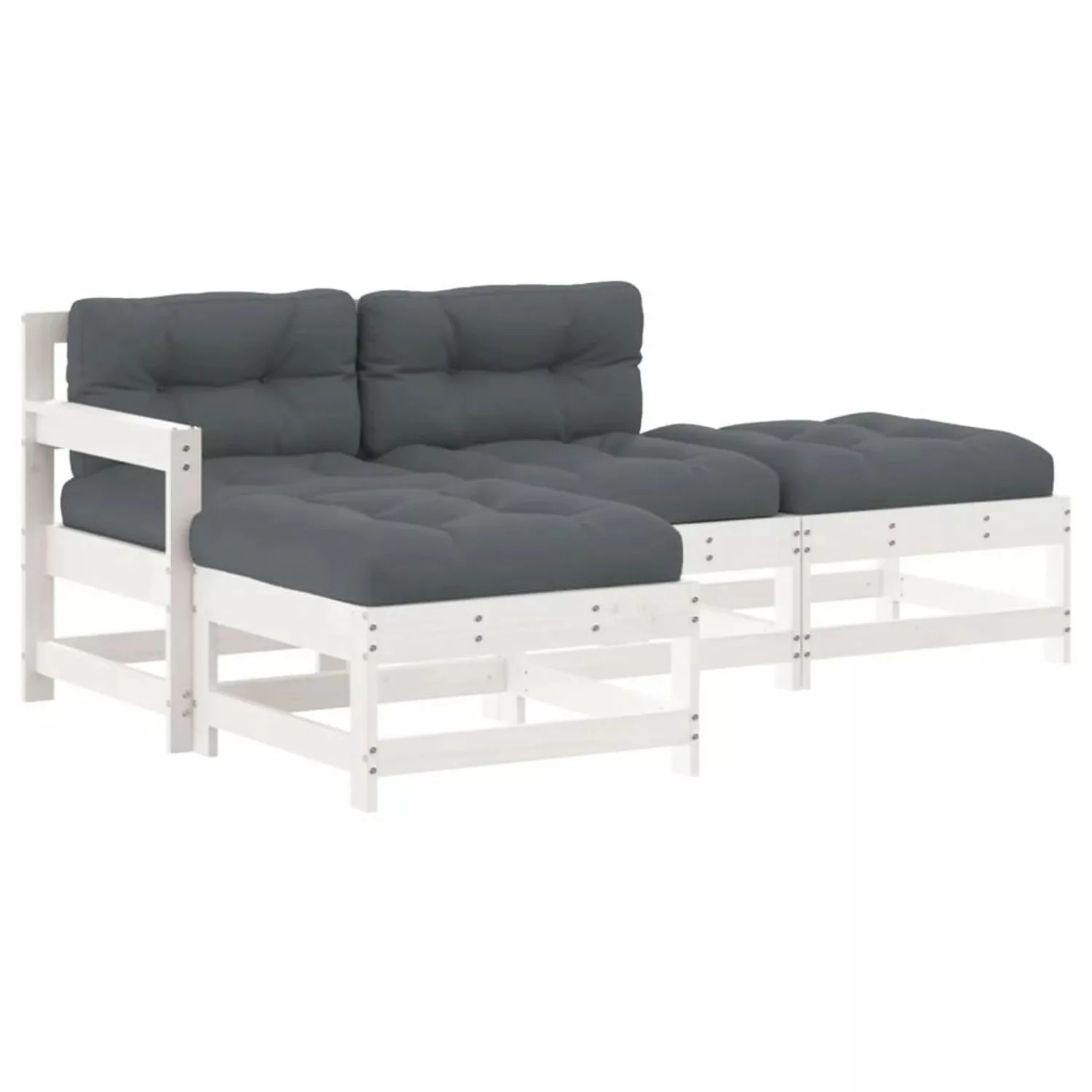 vidaXL 4-tlg Garten-Lounge-Set mit Kissen Weiß Massivholz Modell 4 günstig online kaufen