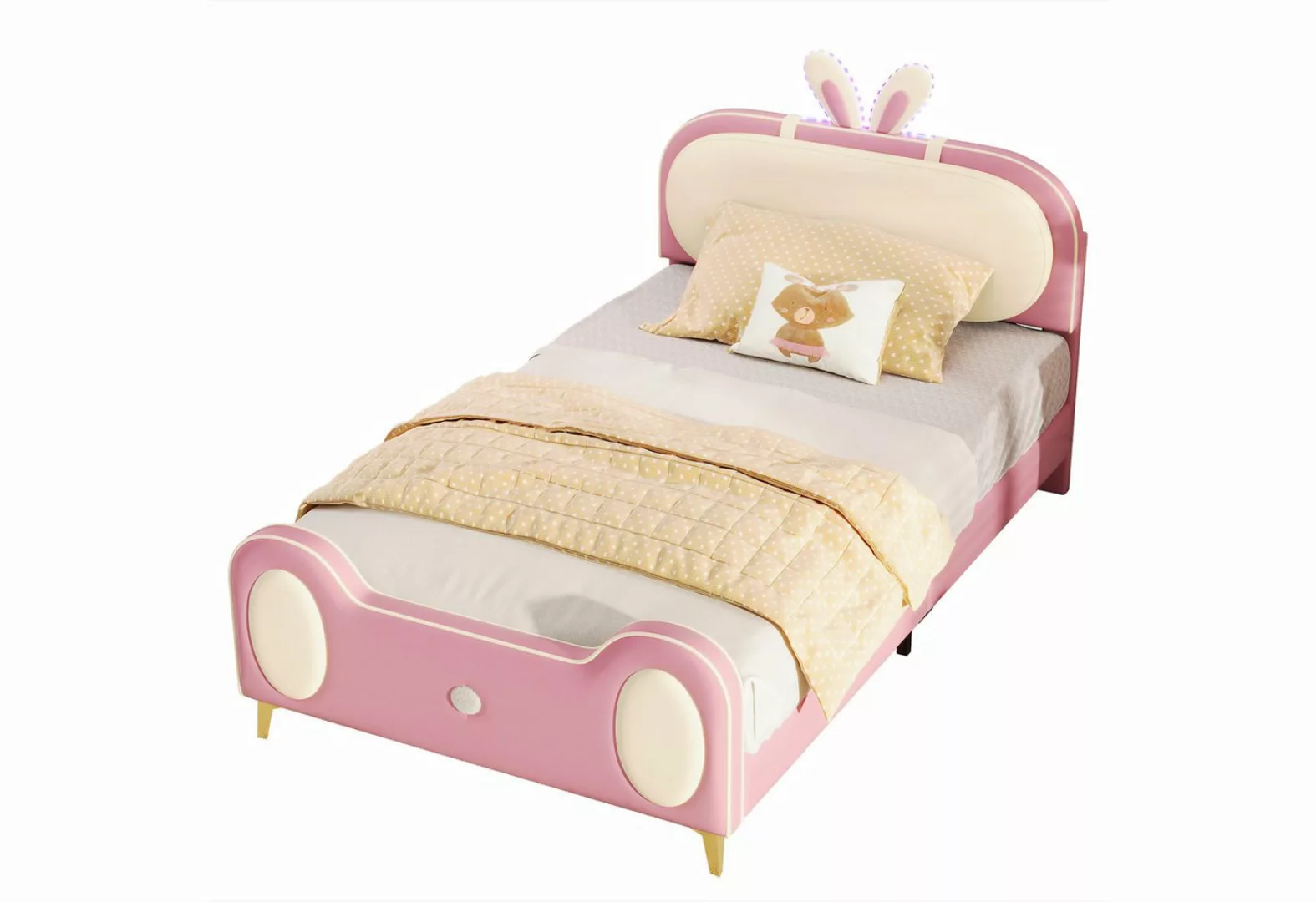 Odikalo Kinderbett Polsterbett Einzelbett Massivholz-Eisenrohrrahmen Beige+ günstig online kaufen