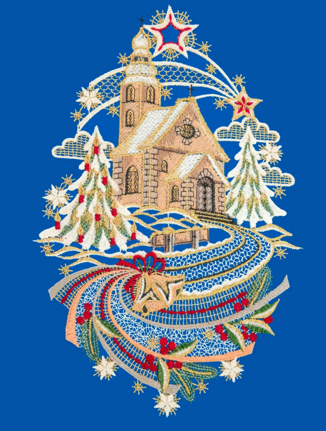 W. Reuter & Sohn - Plauener Spitze Fensterbild "Weihnachtskirche", Made in günstig online kaufen