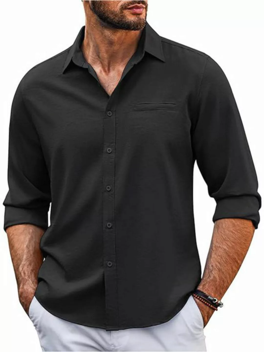 KIKI Langarmhemd Herren Hemd Langarm Regular Fit Button Down Casual mit Bru günstig online kaufen