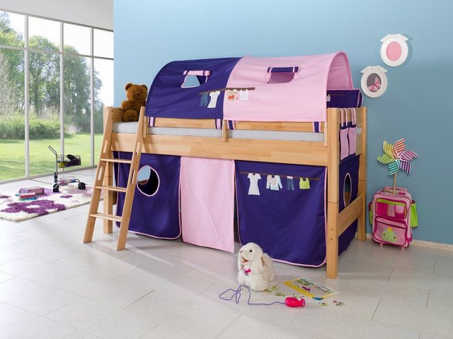 Natur24 Kinderbett Halbhohes Einzelbett Kim Buche lackiert 90x200cm Einzelb günstig online kaufen