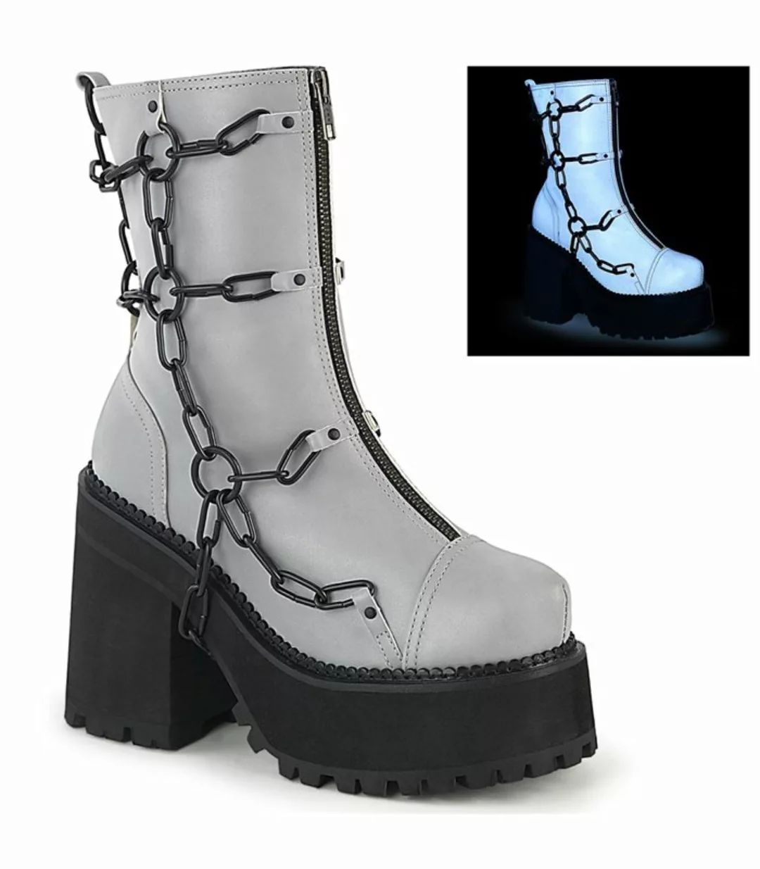 Gothic Ankle Boots ASSAULT-66 - Grau Reflektierend (Schuhgröße: EUR 41) günstig online kaufen