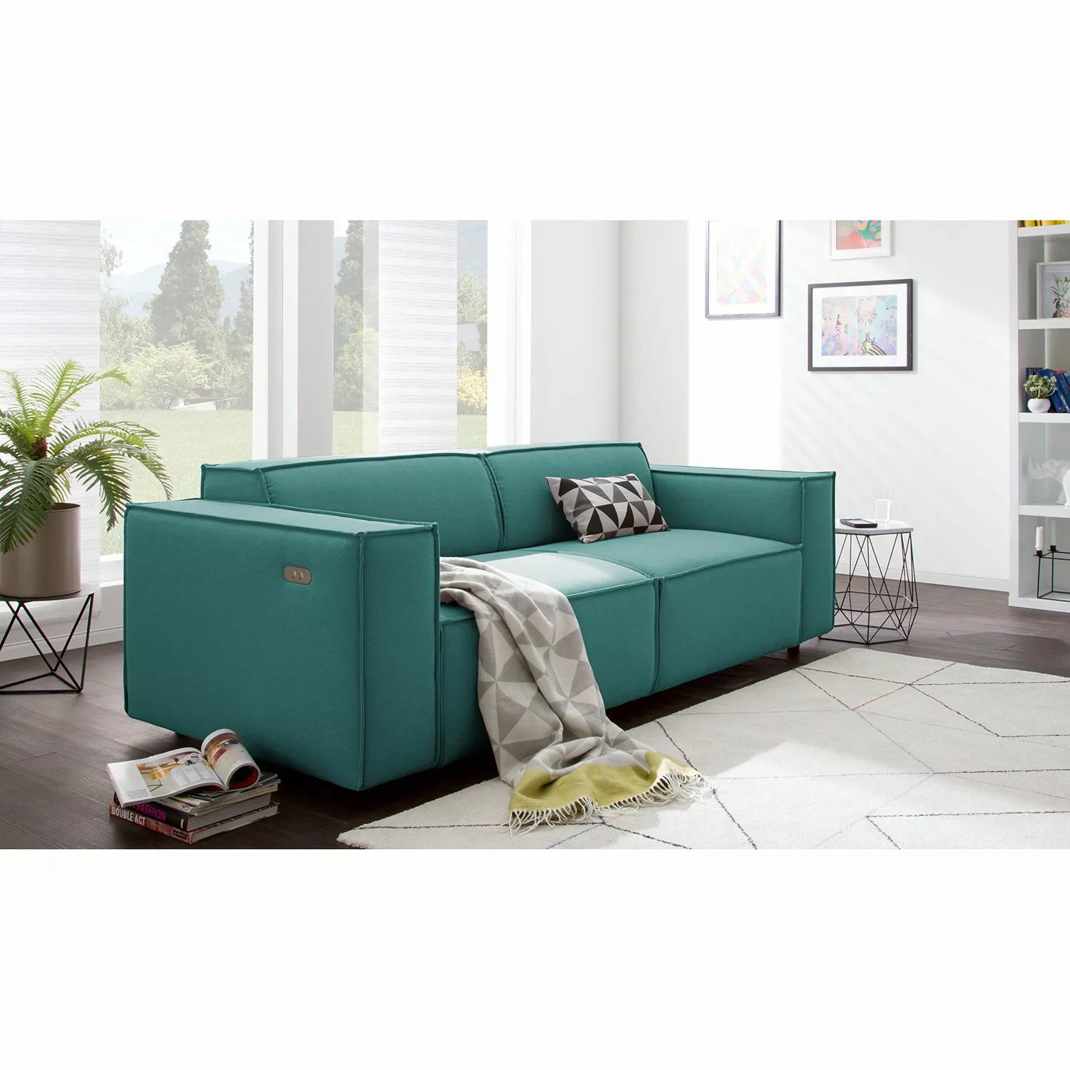 home24 Sofa Kinx 2,5-Sitzer Petrol Strukturstoff 223x70x96 cm (BxHxT) Moder günstig online kaufen