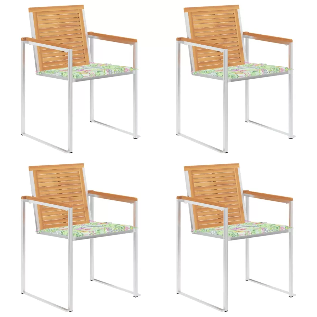Gartenstühle 4 Stk. Mit Kissen Massivholz Teak günstig online kaufen