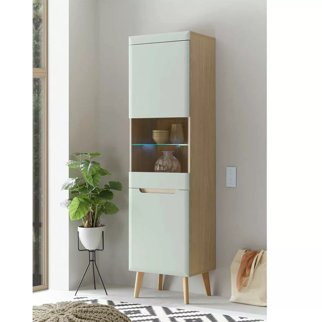 Vitrinenschrank im Skandi Design 197 cm hoch - 53 cm breit günstig online kaufen