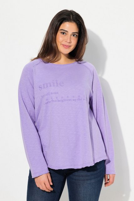 Ulla Popken Sweatshirt Shirt Flock-Schriftmotiv A-Linie Rundhals Langarm günstig online kaufen