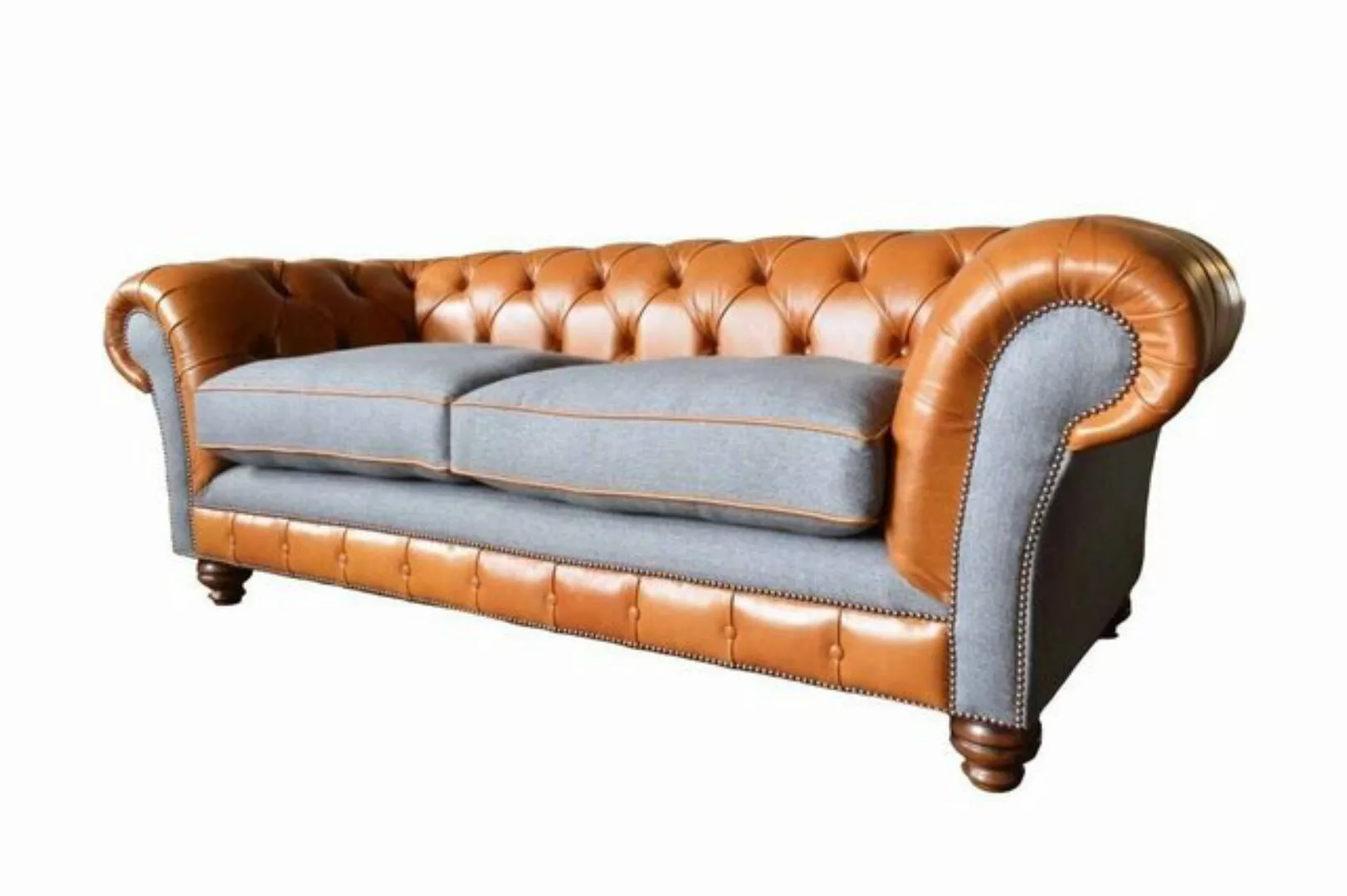 JVmoebel Sofa Luxus Leder Textil Chesterfield Sofa Couch Sofas Polster 3 Si günstig online kaufen