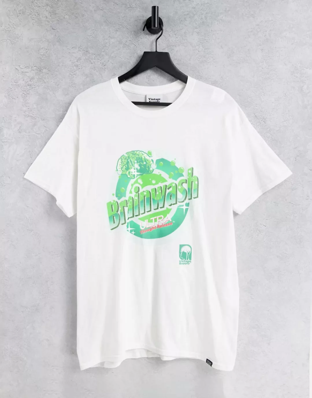 Vintage Supply – T-Shirt in Weiß mit „Brainwash Ultra“-Print günstig online kaufen