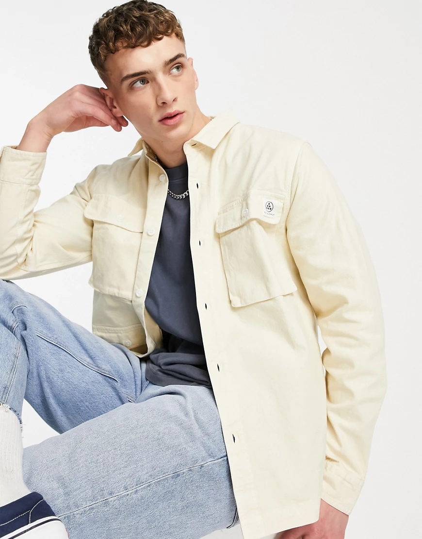 Topman – Leinen-Hemdjacke in gebrochenem Weiß günstig online kaufen