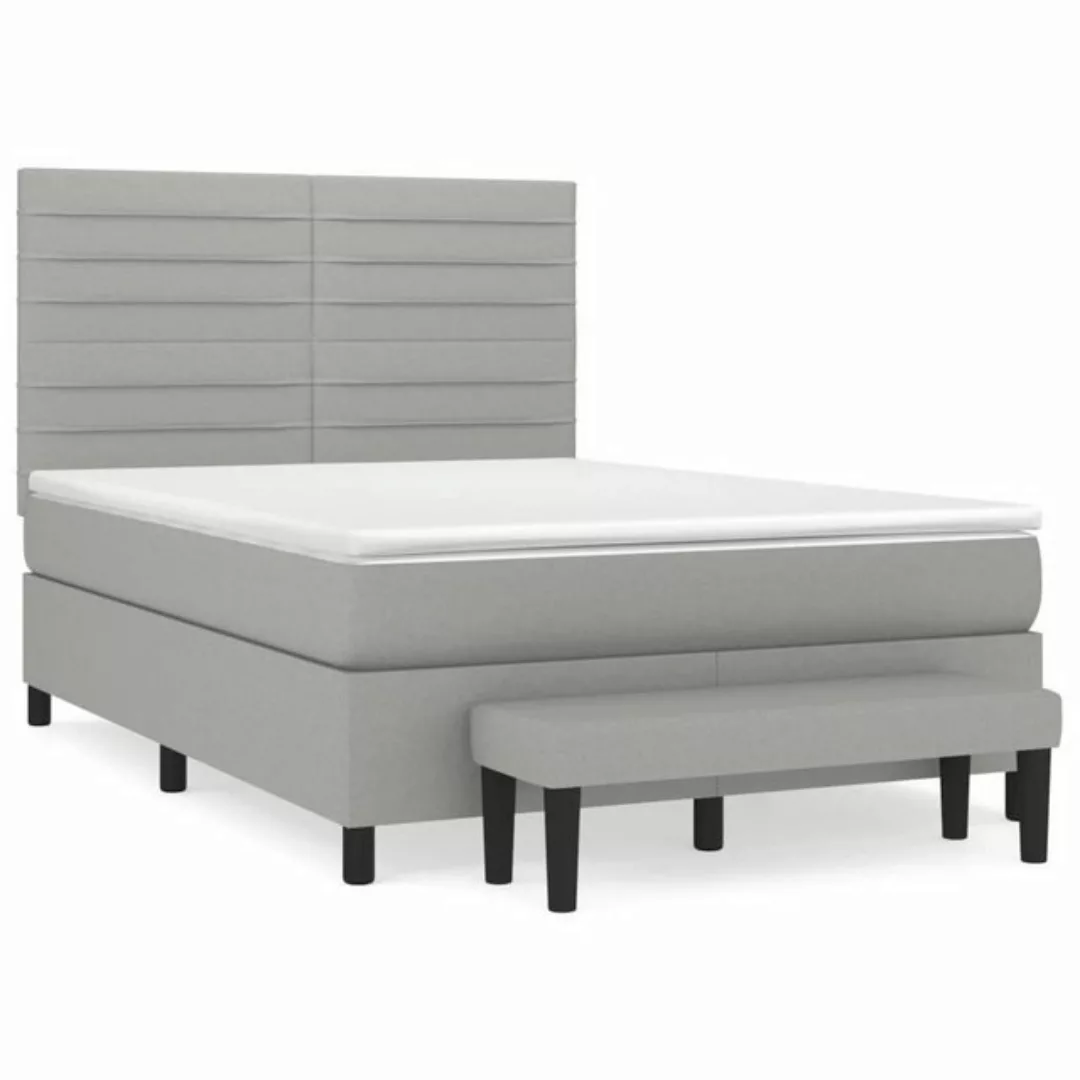 furnicato Bett Boxspringbett mit Matratze Hellgrau 140x190 cm Stoff (1-tlg) günstig online kaufen