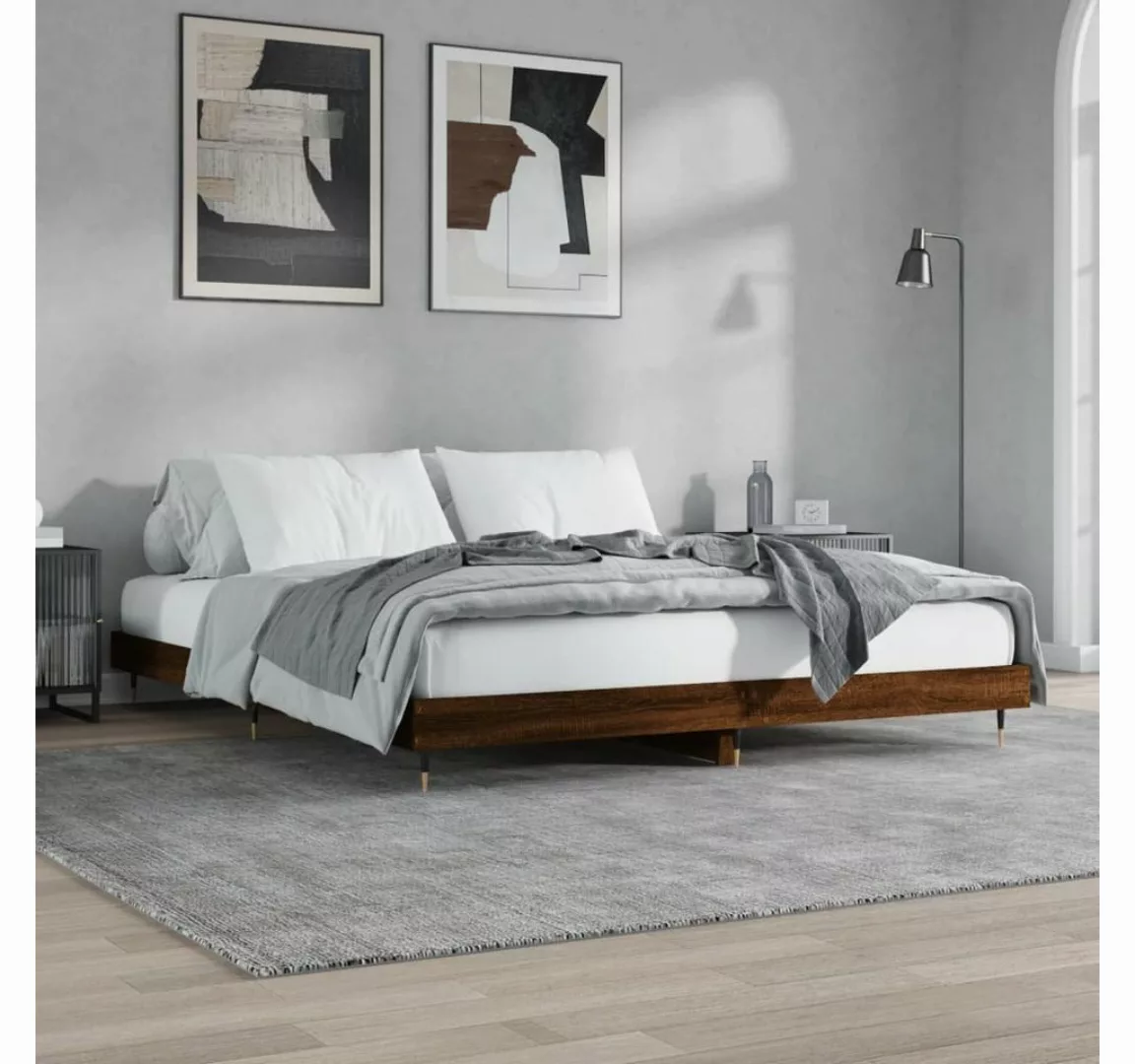 furnicato Bett Bettgestell Braun Eichen-Optik 150x200 cm Holzwerkstoff günstig online kaufen