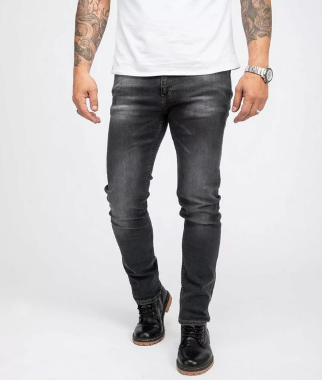 Indumentum Slim-fit-Jeans Herren Jeans Stonewashed Dunkelgrau IS-302 günstig online kaufen