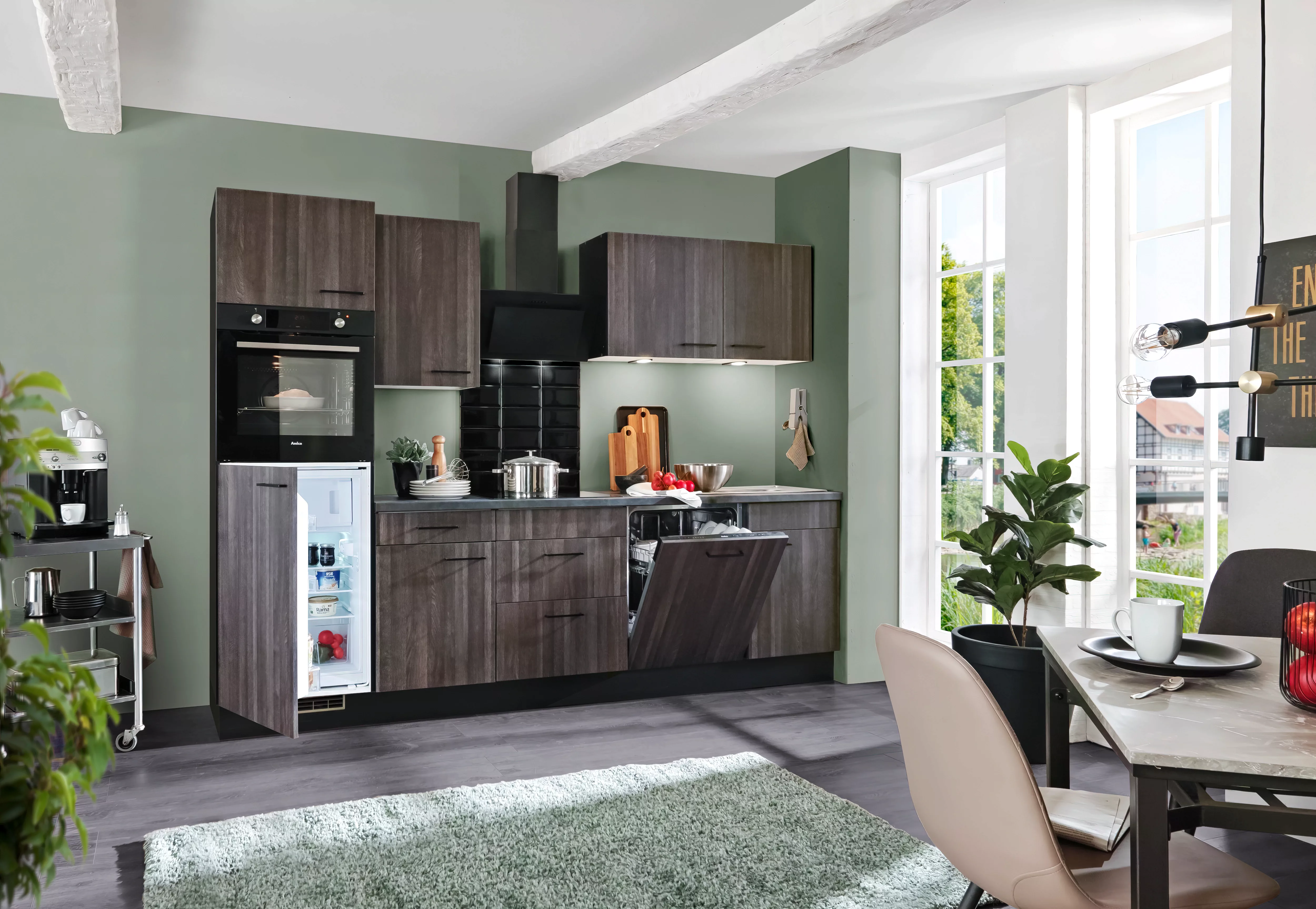 wiho Küchen Küche »Nisos«, Soft-Close, 280 cm, Backofen matt schwarz, Teles günstig online kaufen