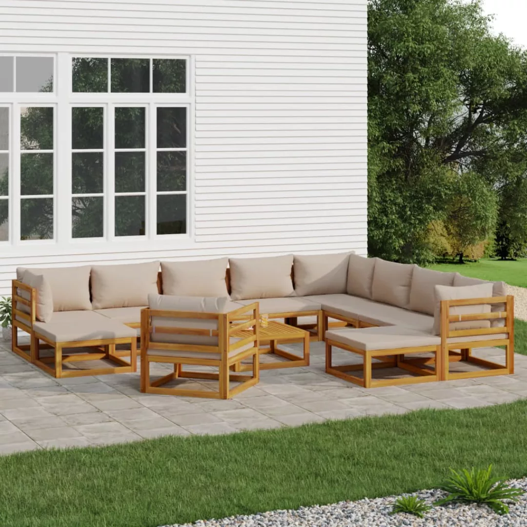 Vidaxl 12-tlg. Garten-lounge-set Mit Taupe Kissen Massivholz günstig online kaufen