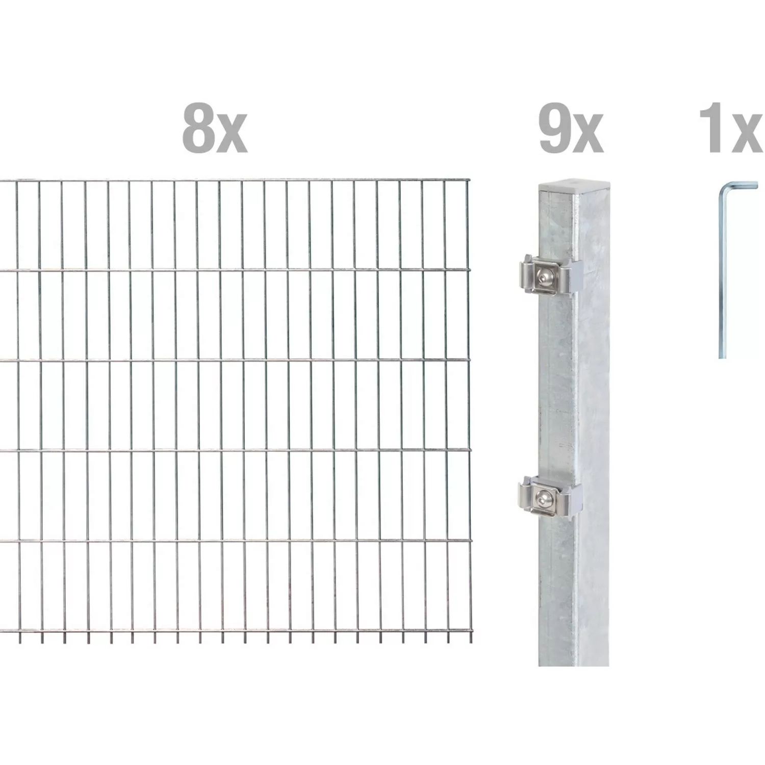 Metallzaun Grund-Set Doppelstabmatte feuerverzinkt 8 x 2 m x 1,4 m günstig online kaufen