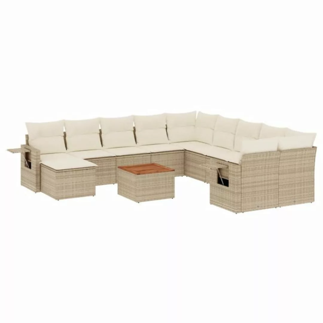 vidaXL Sofaelement 12-tlg. Garten-Sofagarnitur mit Kissen Beige Poly Rattan günstig online kaufen