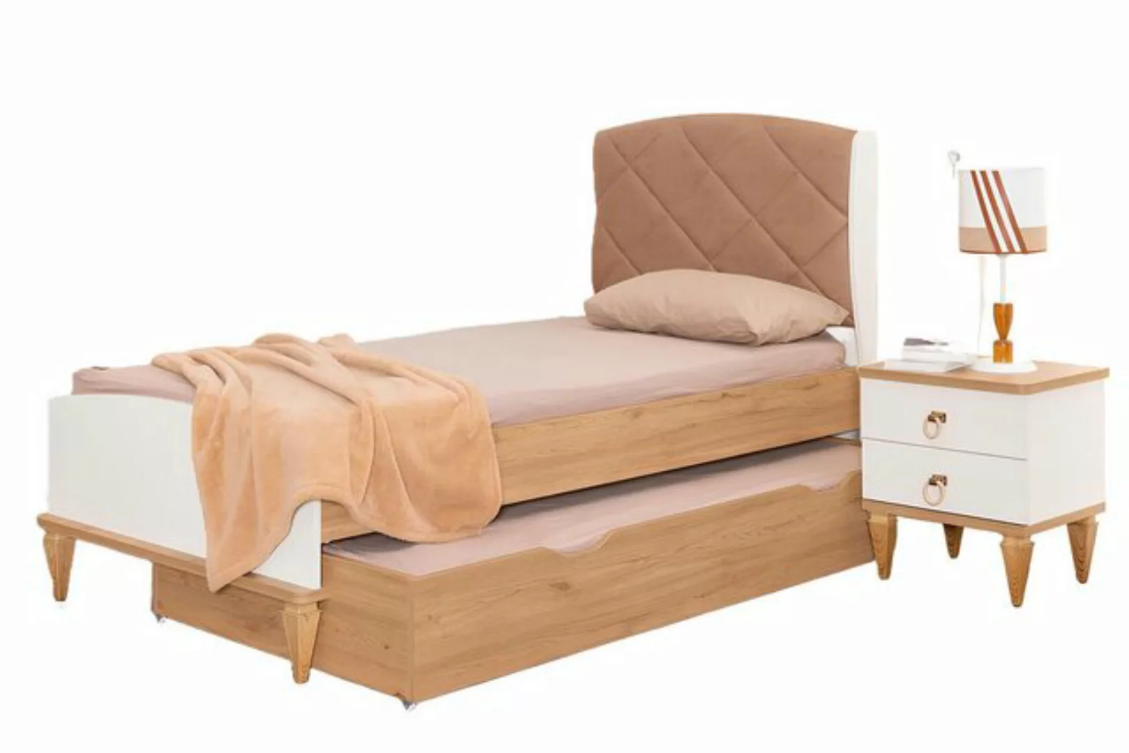 Xlmoebel Bett Luxuriöses Kinderbett in Beige ausziehbar - Holz Schlafzimmer günstig online kaufen