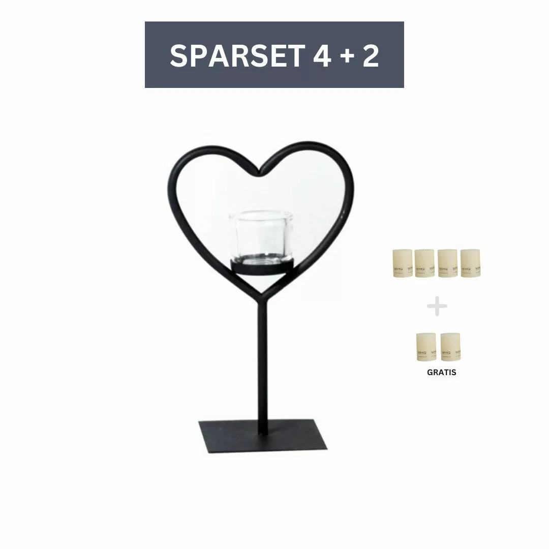 Sparset Herz Windlicht Elisa 30 cm- inkl. 6 Kerzen-Ivory günstig online kaufen