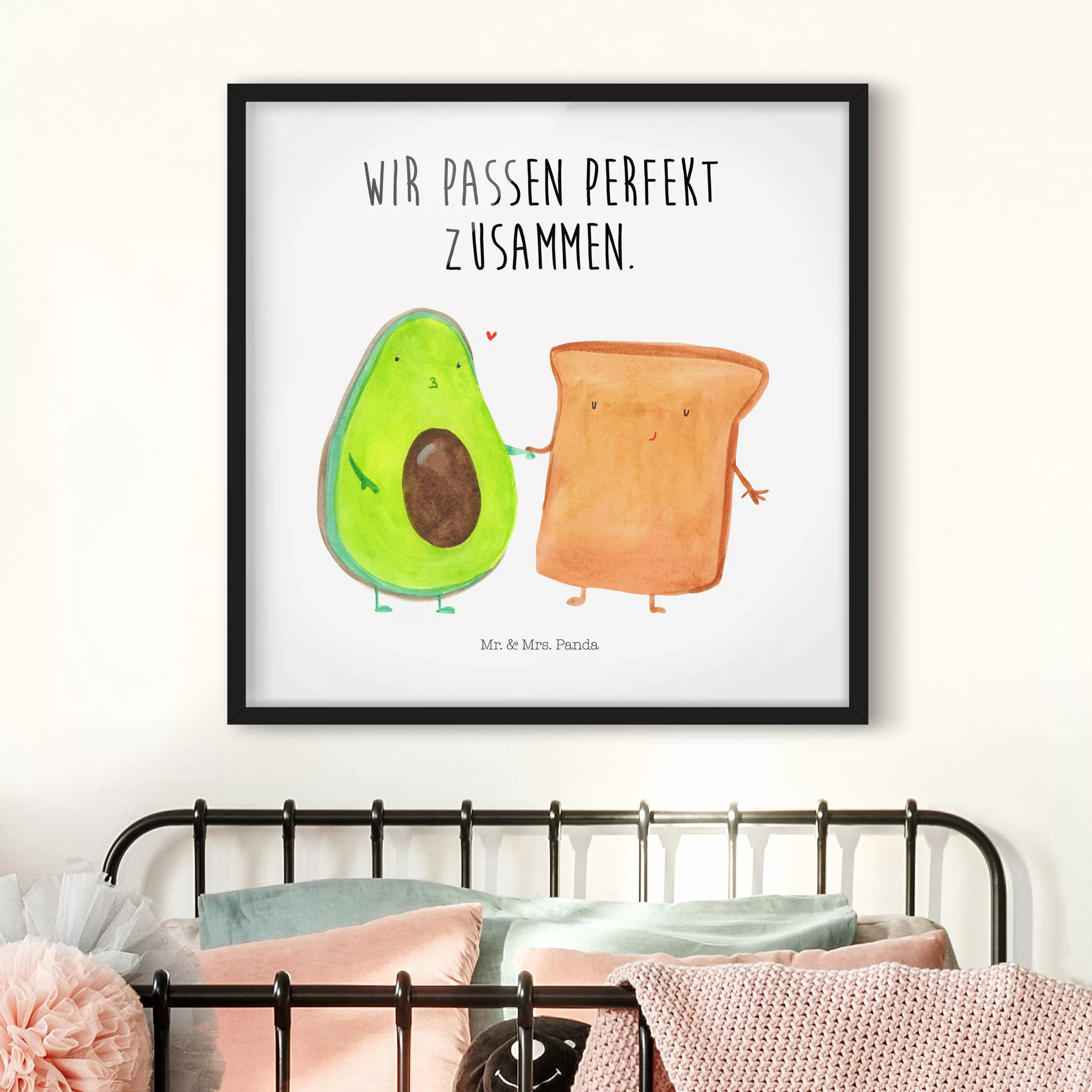 Bild mit Rahmen Mr. & Mrs. Panda - Avocado - Perfektes Toast günstig online kaufen